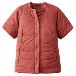 LL bean womens collarless short sleeve puffer vest jacket size small orange